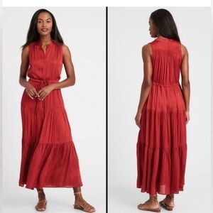NWOT Banana Republic Tiered Satin Maxi Dress in Red, size 4
